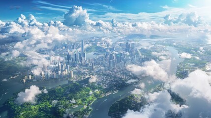 Poster - Innovative smart city development urban landscape aerial view modern infrastructure sustainable environment future technology