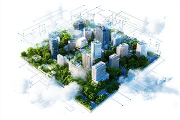 Poster - Innovative smart city strategy implementation urban environment policy support governance green infrastructure aerial view sustainable development