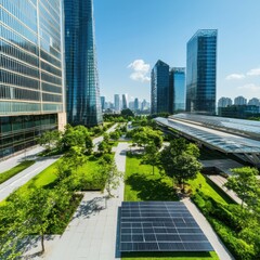Poster - Smart city energy efficiency strategy implementation in urban green spaces modern architecture daytime sustainable development