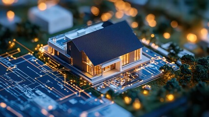 Poster - Smart home automation showcase modern community 3d model urban environment aerial view innovative technology concepts