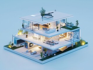 Poster - Smart home automation concept featuring themed home evening scenarios in modern architecture contemporary design and minimalist environment