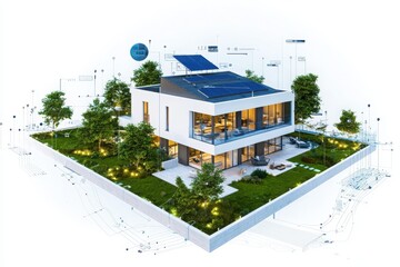 Poster - Innovative smart home automation systems modern residential area digital architecture eco-friendly environment aerial perspective future living concepts