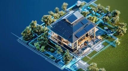 Poster - Smart home automation showcase local neighborhood digital visualization modern environment aerial perspective innovative technology concepts