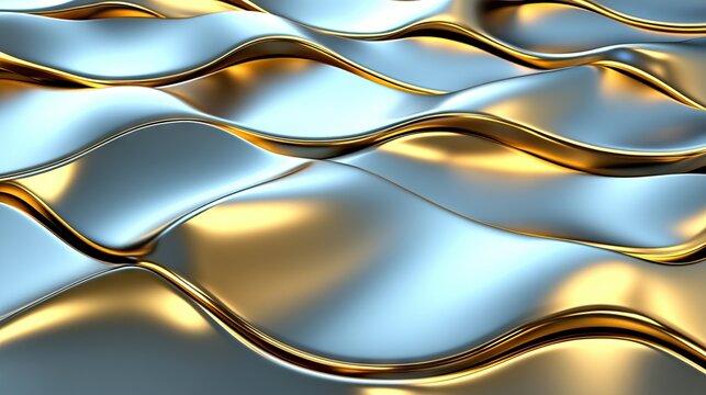 Abstract Metallic Wave Background with Gold and Silver Textures