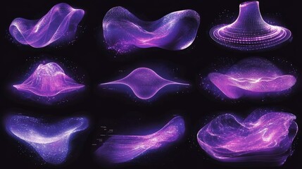 Wall Mural - Abstract Purple Glowing Particle Waves Background Set