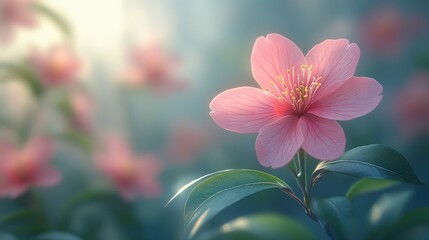 Wall Mural - Pink flower blossoms in soft sunlight.