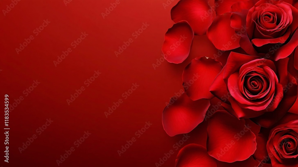 beautiful Valentine's Day celebration background with red roses, petals ...