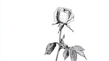 Wall Mural - elegant line art of a blooming rose, sketched in continuous black strokes on a white background.