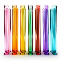 Poster - Colorful empty test tubes standing in a row on white background