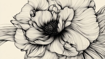 Poster - Elegant vector line art of a blooming rose, its details captured in continuous black strokes on white.