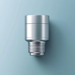 Poster - Silver metal part, studio shot, blue background, industrial design