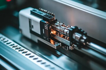 Poster - Factory precision laser machine operating, close-up