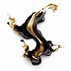 Poster - Abstract black and gold liquid paint mixing together and forming interesting shapes