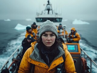 Poster - Rugged offshore research vessel navigating through choppy seas in the remote Southern Ocean