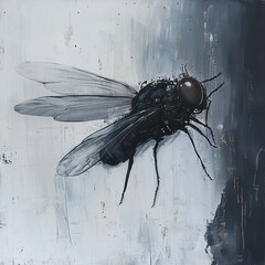 Wall Mural - Closeup of a Fly: Black and White Insect Art