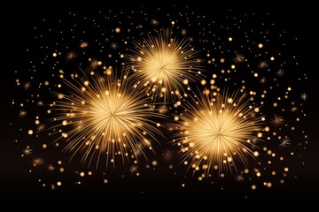 Poster - festive golden fireworks exploding against a dark night sky, creating a celebratory atmosphere