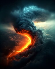 Fototapete - Ominous crackling electric storm with fierce slicing lightning tendrils raging through a dramatic foreboding sky  Intense chiaroscuro lighting creates a moody atmospheric look with a painterly