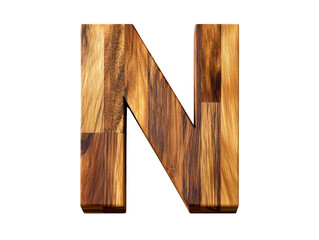 Rustic wooden letter 'n' on white backdrop, a captivating image of natural typography