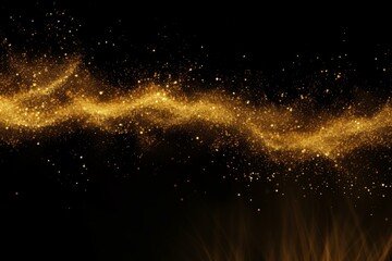 Poster - abstract golden particles flowing and creating a wavy shape on a black background
