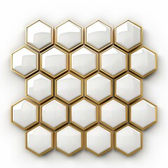 Poster - Abstract background forming by white and gold hexagons, creating honeycomb like structure
