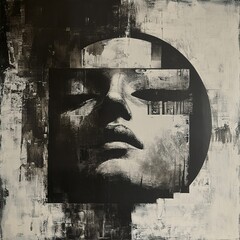 Canvas Print - Abstract Monochrome Face: A Study in Shadow and Light