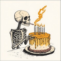 Skeleton Celebrating Birthday Cake (1)