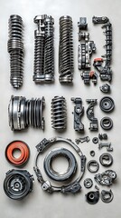 Poster - Disassembled auto parts studio shot, grey background, repair