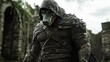 © harkamat - A hooded crocodile warrior, his muscular body adorned with leather straps and throwing knives, background wallpaper AI generated image
