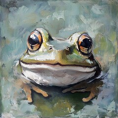 Poster - Close-up of a Frog: A Detailed Oil Painting