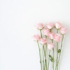 Canvas Print - Elegant Springtime Pink Roses Arrangement on Minimalistic White Background