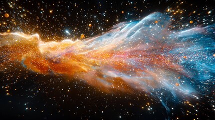 Wall Mural - cosmic nebula with vibrant orange, blue, and white hues, swirling gas and dust clouds against a back