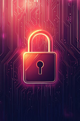 Poster - A glowing padlock icon on a digital circuit background, symbolizing security and protection.