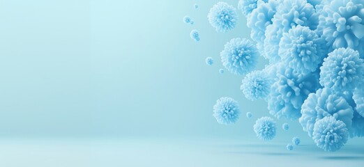 Poster - 3d render of blue microorganisms and bacteria in abstract background, illustrating microbiology and 