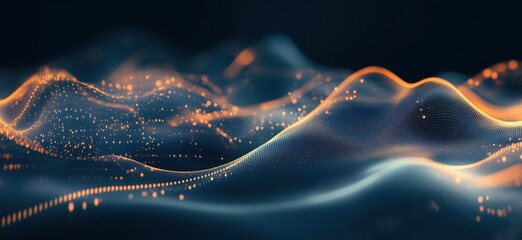 Poster - abstract digital landscape with glowing waves and particles, showcasing intricate patterns and vibra
