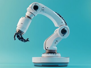 Poster - Robotic arm, blue background, automation, industry