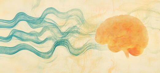 Poster - abstract representation of brain with flowing waves symbolizing thoughts and creativity, vibrant col