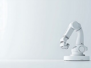 Poster - robotic arm poised, studio, white background, automation