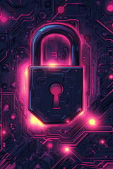 Poster - A glowing padlock set against a digital circuit background, symbolizing cybersecurity.