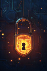 Poster - A glowing padlock symbolizing digital security against a tech-themed background.