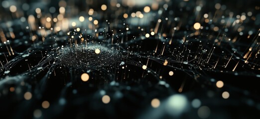 Poster - Abstract digital network visualization with glowing nodes and connections, representing data flow and technology concepts, copy space for text