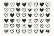 © Real Stuff PNG - Grid of Hand-Drawn Heart Illustrations in Various Styles and Patterns.