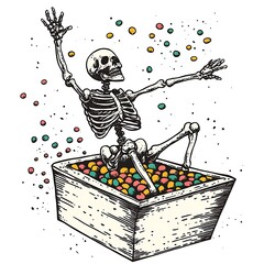 Wall Mural - Skeleton playing in colorful ball pit