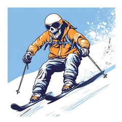 Sticker - Skull skier on snowy mountain slope