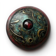 Wall Mural - ornate fantasy shield with red jewel: ancient design