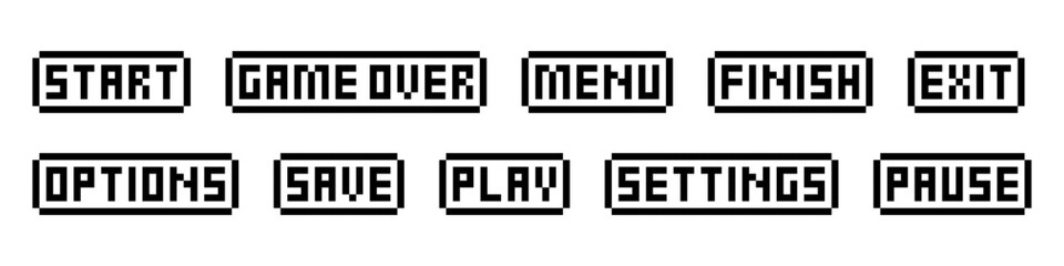 Game buttons icon set pixel art