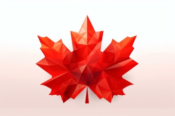 Poster - red maple leaf formed by geometric polygonal facets representing canada day