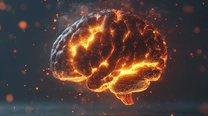 Poster - Fiery Brain: A Glowing Abstract Representation of Intense Mental Energy and Power