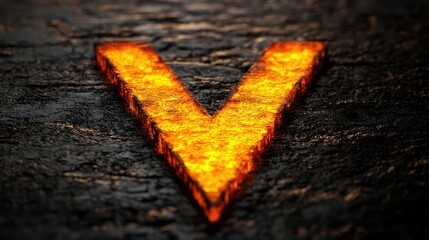 Poster - fiery molten letter v on dark volcanic rock