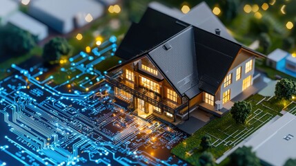 Poster - Smart home automation strategies for enhanced policy support modern suburban neighborhood digital visualization technology-driven environment aerial viewpoint innovative concept