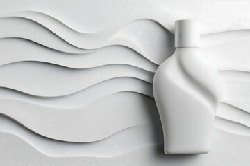 Aufkleber - A sleek white bottle is positioned against a textured, wavy background, creating a modern and minimalist aesthetic.
